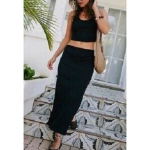 Free People Beach Hailee Sweater Midi Skirt Small Black Pull On Boho Festival